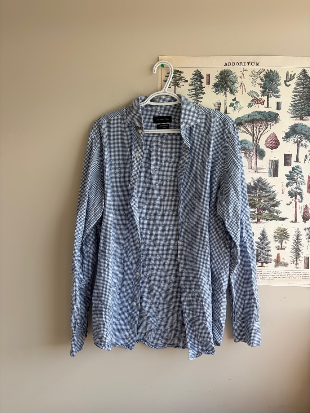 Massimo Dutti Light Blue Checked Long-Sleeve Button-Down Shirt medium
